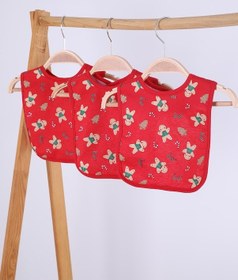 Resim Babyhola Yılbaşı Desen Sıvı Geçirmez 3'lü Mama Önlüğü 1122 Kırmızı 