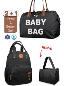 Resim Stylo Bebek Bakım Kadın Omuz Çantası + Popi Anne Kadın Sırt Çantası Termos Çanta Hediye Babypopi Siyah TK 