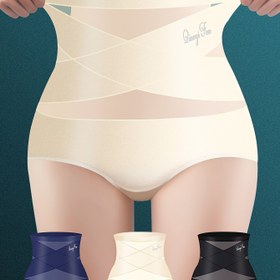 Resim Yüksek Bel Çapraz Desenli Açık Bej Dikişsiz 3'lü Külot Seti, Seksi ve Rahat Bel Kaldırıcı Kadın İç Giyim 