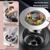 Resim 1 adet Mutfak lavabo sızdırmazlık tıpası, lavabo tahliye tıkama önleyici eser, koku giderici yaylı filtre tıpası, paslanmaz çelik mutfak lavabo filtresi seti, 3'ü 1 arada açılır tıpa ve tıkama önleyici sepet, hızlı drenaj ve koku önleme 