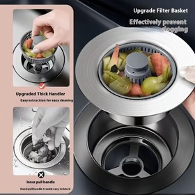 Resim 1 adet Mutfak lavabo sızdırmazlık tıpası, lavabo tahliye tıkama önleyici eser, koku giderici yaylı filtre tıpası, paslanmaz çelik mutfak lavabo filtresi seti, 3'ü 1 arada açılır tıpa ve tıkama önleyici sepet, hızlı drenaj ve koku önleme 