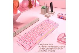 Resim Vooka Trol Blue Switch Mini RGB Oyun Klavyesi 62 Tuşlu Pembe Uyumlu USB Tip-C Kablosu Özellikler 