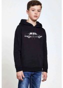 Resim Şahin Baskılı Unisex Çocuk Kapüşonlu Siyah Sweatshirt 