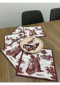 Resim Toile De Jouy Paris Amerikan Servis 6 Lı Set 30x30 Cm %100 Pamuk Dijital Baskılı Klasik Fransız Tarzı Masa Dekoru - Zt720 Kırmızı 