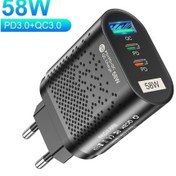 Resim Uslion 1 Usb / 2 Type-c Girişli Pd 58w Uslion Quick Charge Hızlı Şarj Başlığı Adaptör 