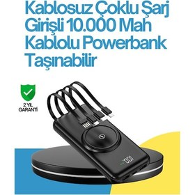 Resim 10000mah Kablosuz Ve Hızlı Şarj Destekli Powerbank Taşınabilir Şarj Gücü 