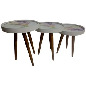 Resim Zigon Sehpa Çember Renkli Dalga Model Kayın Retro Parlak Ceviz 3 