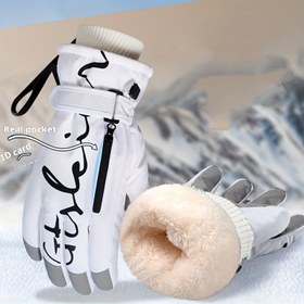 Resim Kışlık kayak eldiveni, sıcak kar eldivenleri, ince ve şık, çift cep tasarımıyla yağmurda da karda da dayanıklı, ön yüzey su geçirmez kolay temizlenebilir, ortalama dikiş ile güvenli erkek-kadın outdoor spor ekipmanları 