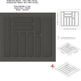 Resim Koçsan Çekmece Içi Kaşıklık, Düzenleyici, Organizatör 55 cm x 49 Cm-Antrasit 