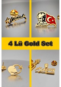 Resim Yörük Tasarım 4 Lü Yaka Rozeti Gold Set Altın 