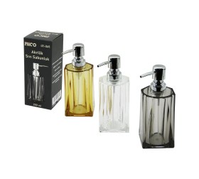 Resim Uzun Kare Taban - Yvrlk Ağız - 4+4 8gen Gövde Şeffaf - Renkli Akrilik - Mika Kristal Sıvı Sabunluk 2 Kahverengi 