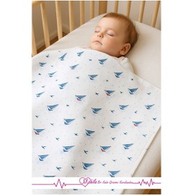 Resim Yelken Desen 1 Adet 85x100cm %100 Pamuk Müslin Yelken Desenli Bebek Örtüsü Beyaz 