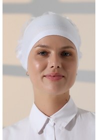 Resim Kadın Fırfırlı Güpürlü Tesettür Topuz Bone - Beyaz Beyaz 