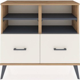 Resim Arges Şifonyer 4 Raflı 2 Çekmeceli 88x30x80 Çam-antrasit/aytaşı Antrasit/aytaşı 