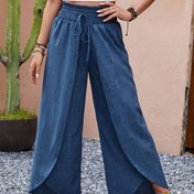 Resim Kadınlar için Rahat Düz Renk Geniş Bacaklı Pantolon, Sahte İplik Bel, Polyester Karışımı, Rahat Bol Kesim, Günlük Kıyafet için Kadın Pantolonları 