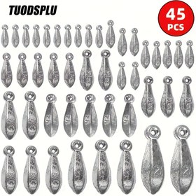 Resim 45 Adetlik TUODSPLU Balıkçılık Ağırlık Seti, Çeşitli Altıgen ve Damla Şeklinde Kurşun Batırma Döner, 1/8oz ila 2oz, Gümüş Rengi, Toksik Olmayan, Tuzlu Su Balıkçılığı ve Atış İçin 
