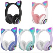 Resim Karler Bass Kedi Kulak Led Işıklı Mikronlu Hafıza Kartı Ve Aux Girişli Kablosuz Bluetooth Kulaklık Karler Stn28 