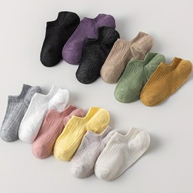 Resim Kadınlar için 8 Çift Düz Renkli Görünmez Çorap - Kumaş, Makinede Yıkanabilir, Çeşitli Renkler (Siyah, Beyaz, Gri, Pembe, Yeşil, Sarı, Bej), Moda Çoraplar | Minimalist Tarz | Esnek Malzeme 