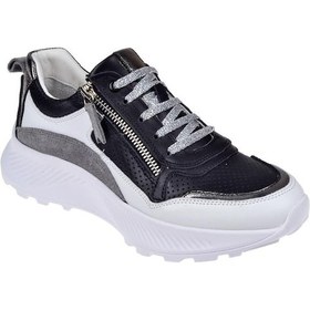 Resim Pullman Hakiki Deri Yanı Fermuarlı Kadın Spor Ayakkabı Plm-34601 Siyah Gri-siyah Gri Gri - Siyah 