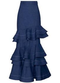 Resim Mi Memoria Volanlı Denim Maxi Etek - 8 