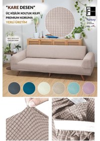 Resim Likrali Esnek 3 Kişilik Vizon Lastikli Kanepe Örtüsü Lastikli Koltuk Örtüsü Koltuk Kılıfı Vizon 