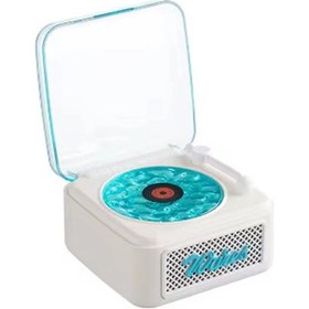 Resim Nostalji Mini Plak Görünümlü Radyolu Bluetooth Hoparlör 3d Ses Dalgası Retro Müzik Plak Beyaz 