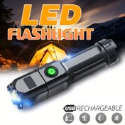 Resim 1PC LED Şarj Edilebilir El Feneri - USB Şarj Zoomable Çakmak ile Lityum Pili, Çadır, Balıkçılık, Acil Durumlar için Taşınabilir El Işığı, Plastik Taşınabilir Aydınlatma ile LED Işık Kaynağı 