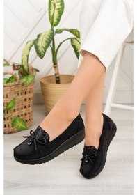 Resim Gimer - Dili Taşlı Dolgu Taban Ortopedik Ped Siyah Kot Kadın ... Siyah 