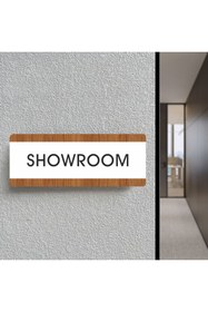 Resim zafrakreklam SHOWROOM Ofis Departman Kapı İsimliği, Yönlendirme levhası 26X10Cm BEYAZ-CEVİZ 