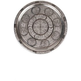 Resim Dmt Gaziantep Bakır Servis Tepsi Gümüş Nakışlı Otantik Motifli 32 Cm 