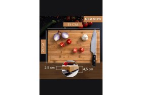 Resim Feyza Design Bambu Kesme Tahtası, Tezgah Üstü, Kaymaz, Kenarlı Kesme Tepsisi 35X24 cm 