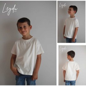 Resim Leydukids Unisex Kız Erkek Rahat Kalıp Basic Baskılı Pamuklu Bebek Çocuk Ekru T-shirt 