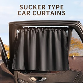 Resim 2 Adet Siyah Polyester Araba Güneşliği, UV Dayanımlı Isı Yalıtımlı Pencere Perdeleri, Vakumlu Kolay Sürme Gizlilik Perdeleri, Güneş Koruması ve Isı Kontrolü için, Çoğu Arabaya Uyar 