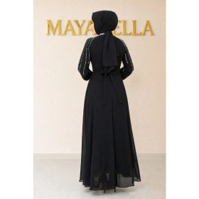 Resim MayaBella Maya Bella Kolları Işlemeli Tesettür Abiye Şifon Kumaşla Uzun Kol Tasarımıyla Dört Mevsim Kullanım 