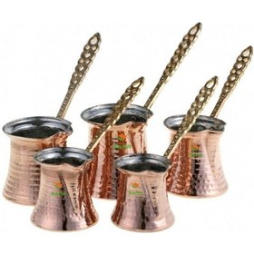 Resim En İyi Kalite Bakır Türk Kahvesi Cezve Seti 5li Set A++ Safir 