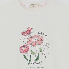 Resim Breeze Kız Çocuk Sweatshirt Omuzları Çiçek Nakış Detaylı Çiçek Baskılı 2-6 Yaş, Ekru Ekru 