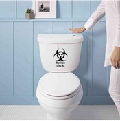 Resim cnpromosyon Biyolojik Tehlike Yazısı Ve Simgesi Espirili Silüeti Klozet Dekoratif Sticker, Banyo, Duvar Çıkartm 
