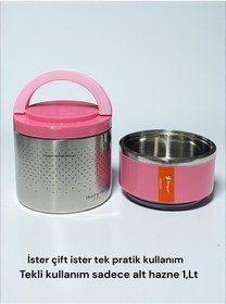 Resim Penguen Çelik yemek termos vakumlu okul iş kamp seyhat beslenme yemek kabı 2li sefer tası sızdırmaz 1,5lt 