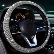 Resim Bling Elmas Direksiyon Kılıfı, Kumaş, Evrensel Uygunluk, 35.56-38.1 cm, Kristal Taşlı, Kaymaz Tutuş, Araba Aksesuarı için Nefes Alabilir 