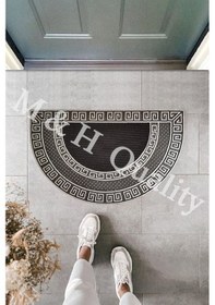 Resim Dekoratif Yarım Ay Versace Model Kapı Önü Paspas Yıkanabilir Toz Alıcı Halı Gümüş Renk Gümüş 