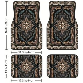 Resim 4'lü Araba Paspaslar Bohem Desen Avrupa Etnik Oto Kauçuk Halı Ön Ve Arka Brown 4 Pieces 