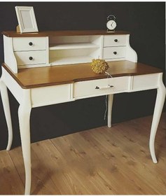 Resim Masifart_Mobilya Masifart Ladin Raflı Ahsap Çalışma Masası 110 Cm Kırık Beyaz 