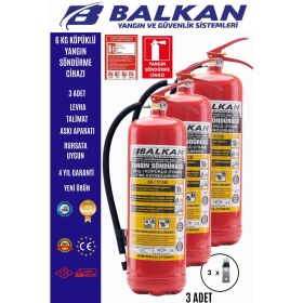 Resim BALKAN YANGIN VE GÜVENLİK SİSTEMLERİ 6 kg Ruhsata Uygun 4 Yıl Köpüklü Yangın Tüpü 3 Adet (Talimat-Levha) 