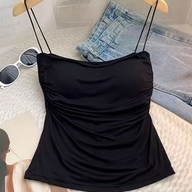 Resim Kadınlar için Seksi Tek Parça Askısız Tüp Üstü Dahili Sütyen Pedleri ile - Yüksek Esneklikli Büzgülü Göğüs Detayı, İnce Askılar ve Akşam Randevuları için Düz Sırt, Yaz Partisi Giyimi - Siyah, Bikinilerle Uyumlu Üst | Şık Siluet 