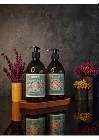 Resim Khakma Ahşap Standlı Amber Renkli 2'li Vintage Cam Sabunluk Seti 