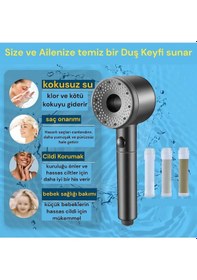 Resim 5 Adet Yedek Filtreli Yüksek Basınç Özellikli Duş Başlığı Su Tasa Gri 