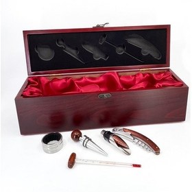 Resim Şarap Tirbüşon Aksesuar Seti 5'li - Kiraz Ağacı Kırmızı 