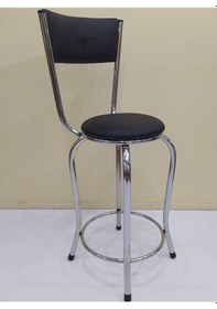 Resim Sandalye Bar Tipi Yüksek Model 1adet Siyah Suni Deri Döşem Metal Transmisyon Çelik Nikelaj El Yapım 