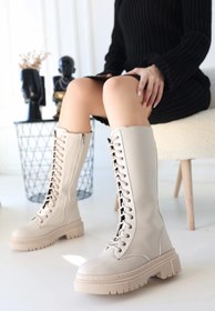 Resim BilfolD Mennd Bej Cilt Bağcıklı Çizme 