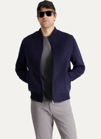 Resim Koyu Lacivert Ribanalı Kaşe Bomber Mont 